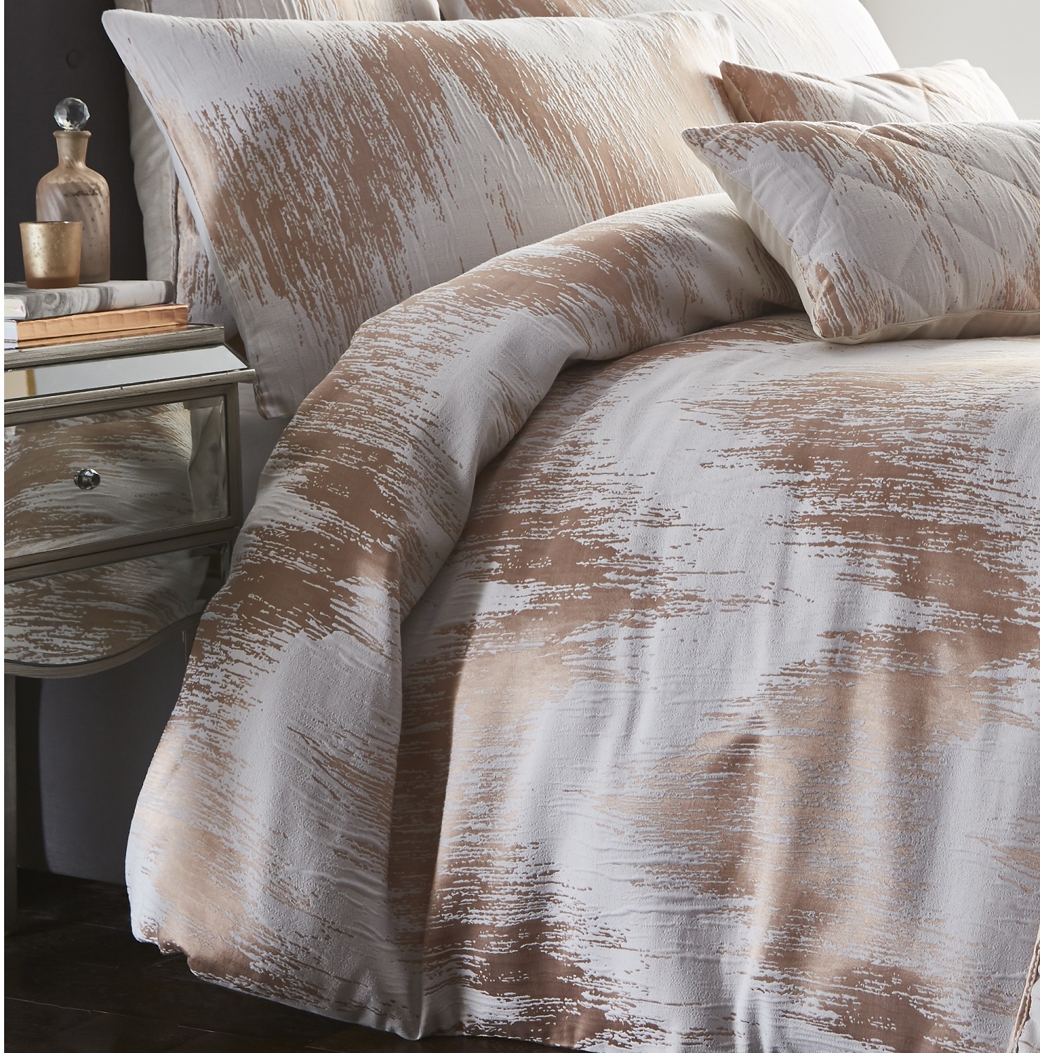 Luxury Jacquard Quartz Shimmer Rose Gold Double Duvet Quilt Cover